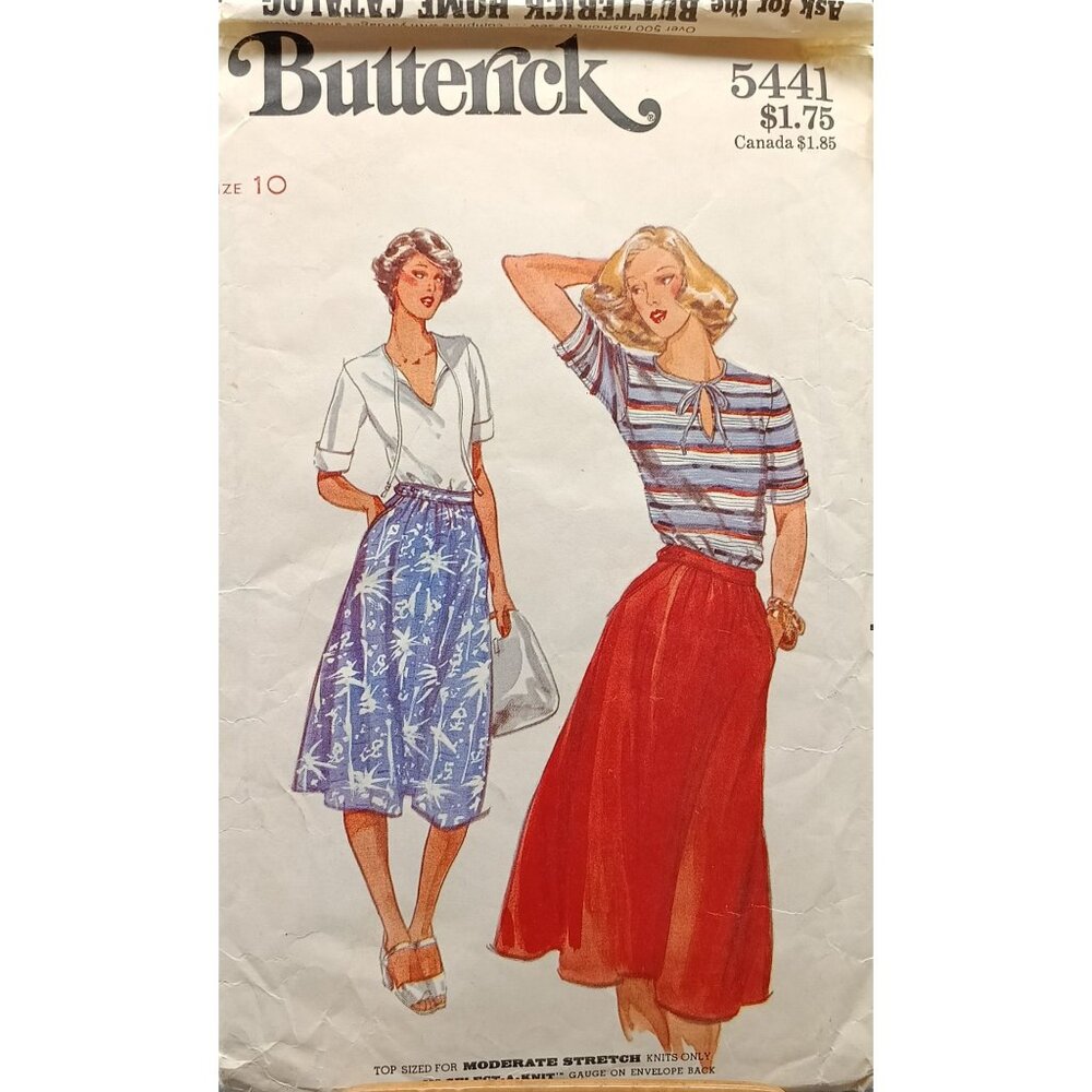 Butterick 5441 Vintage Sewing Pattern Misses Top & Skirt Size 10